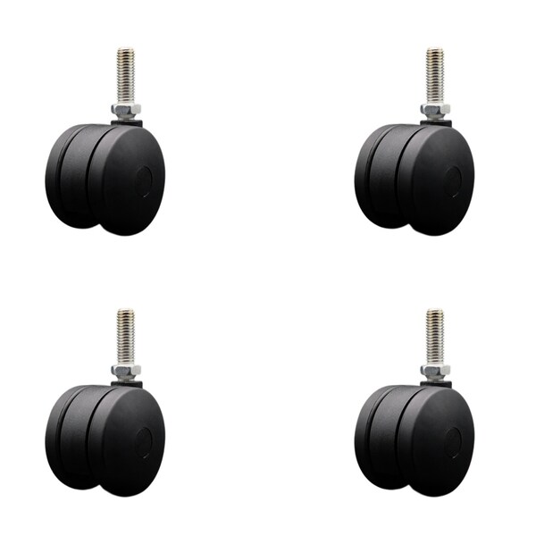 3'' Office Chair Casters Nylon Twin Wheel 1/2 Threaded Stem , 4PK